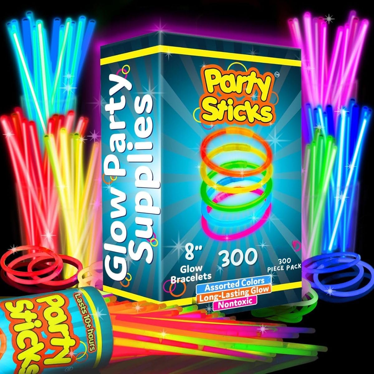 PartySticks glow sticks 300pk with connectors for easy, colorful party jewelry.