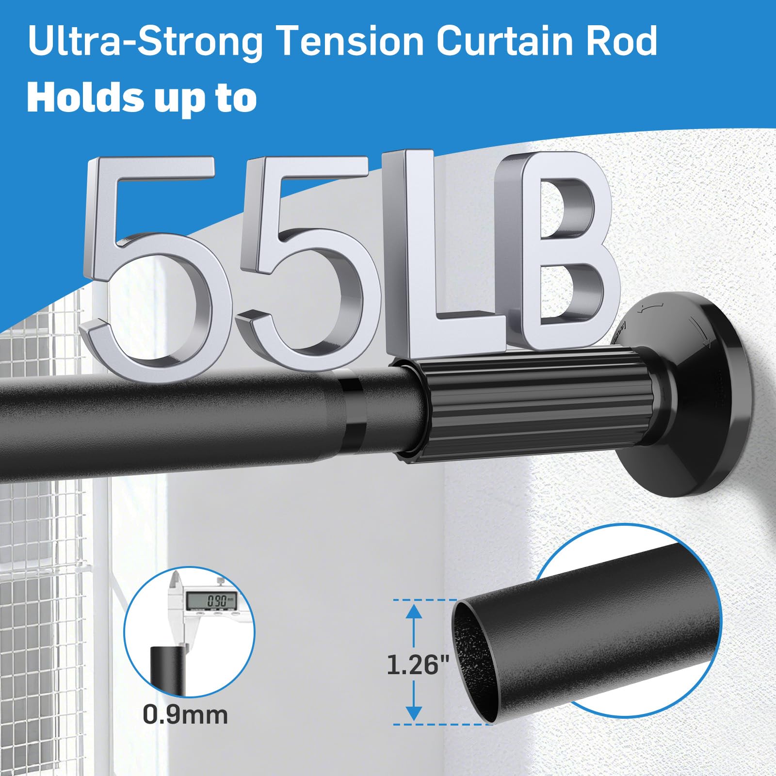 Parutta tension curtain rod works on all wall surfaces for indoors and outdoors.