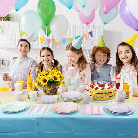 Pascliyna iridescent pastel party tableware set for effortless party styling.