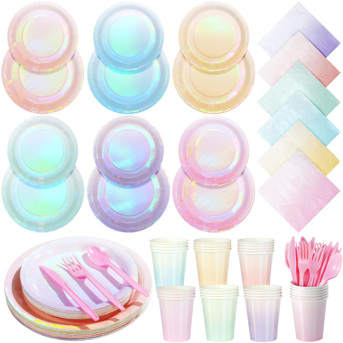 Pascliyna iridescent pastel dessert plates for elegant party desserts and treats.