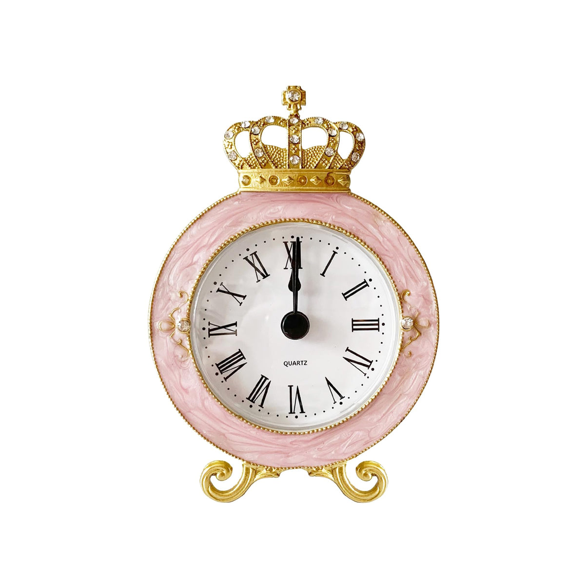 Pasiir Vintage Mini Clock with crown design on hand-painted metal body for elegant shelf decor