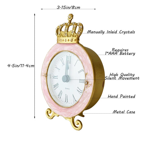 Pasiir Vintage Mini Clock featuring hand-painted metal body and crystal accents for vintage charm