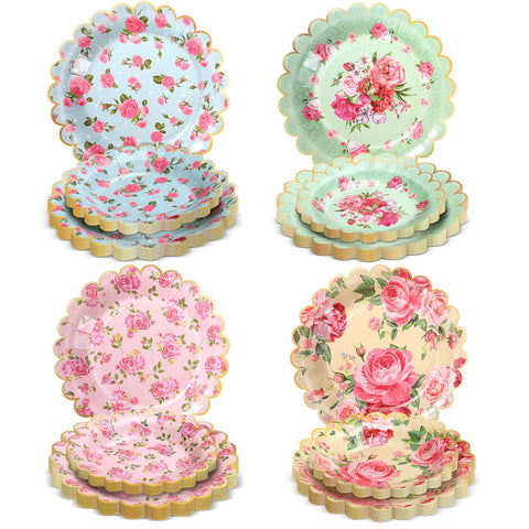 Pasimy floral vintage dessert plate close-up with gold edge for elegant tea party use