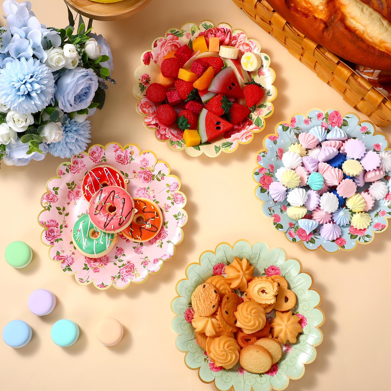 Pasimy rose-pattern table setting idea for tea party