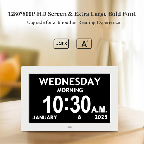 Pastigio clock brightness control enables comfortable viewing day and night.