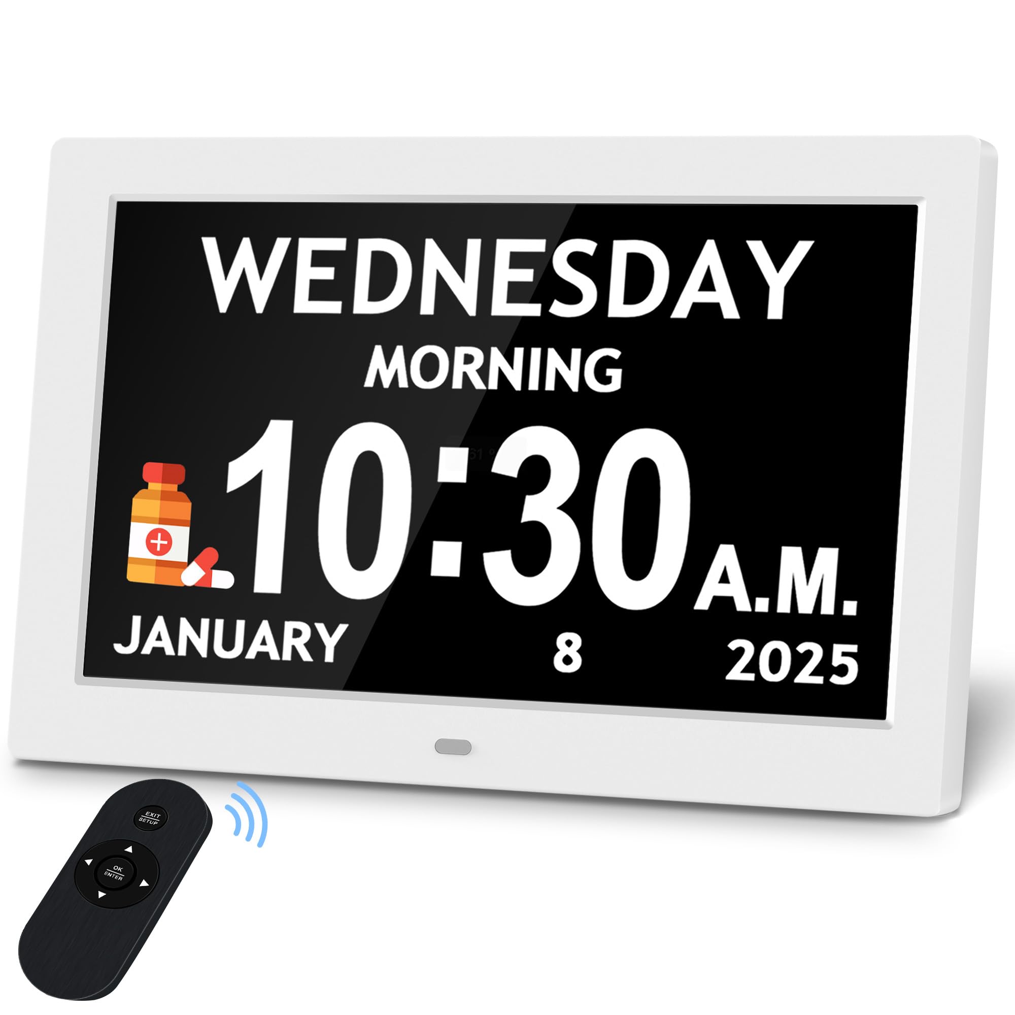 Pastigio 10.1-inch clock display offers crisp readability from across the room.