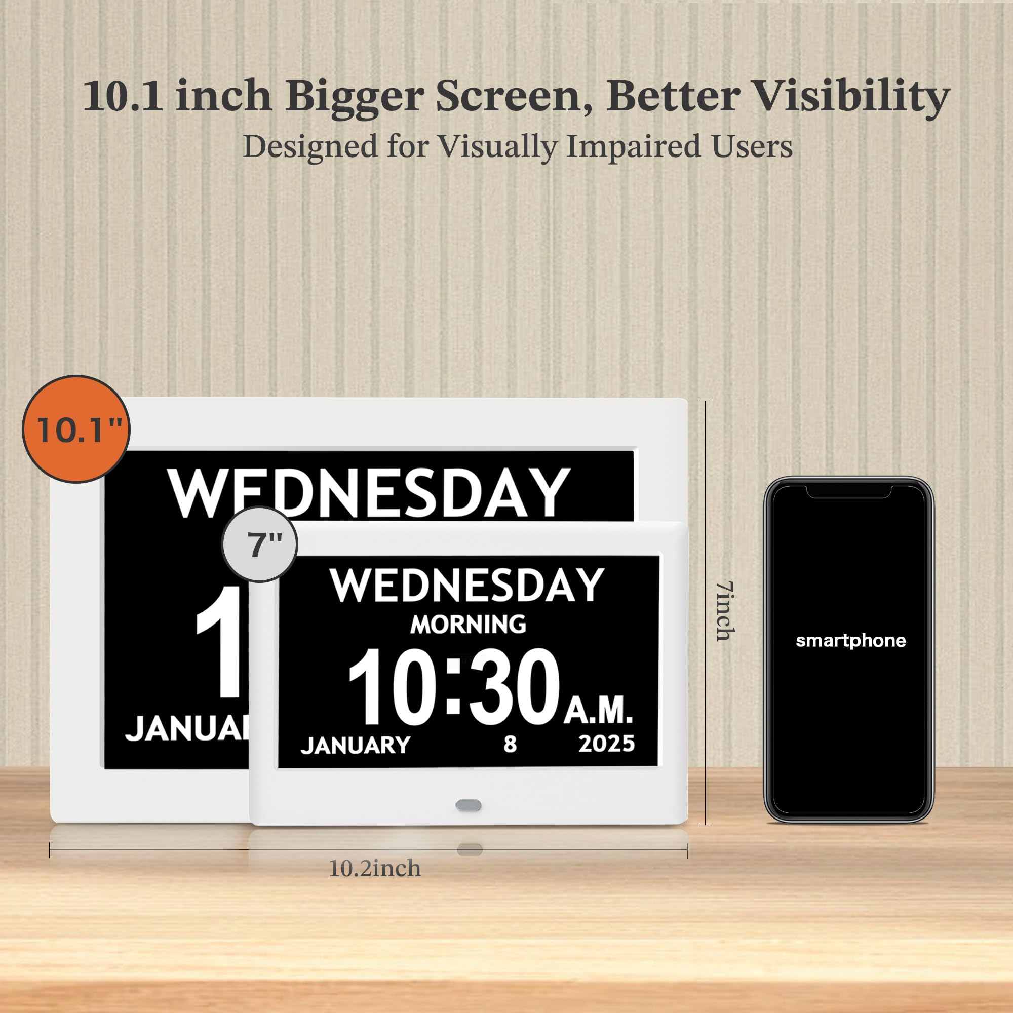 Pastigio 10.1-inch clock reminders icons support daily routines.