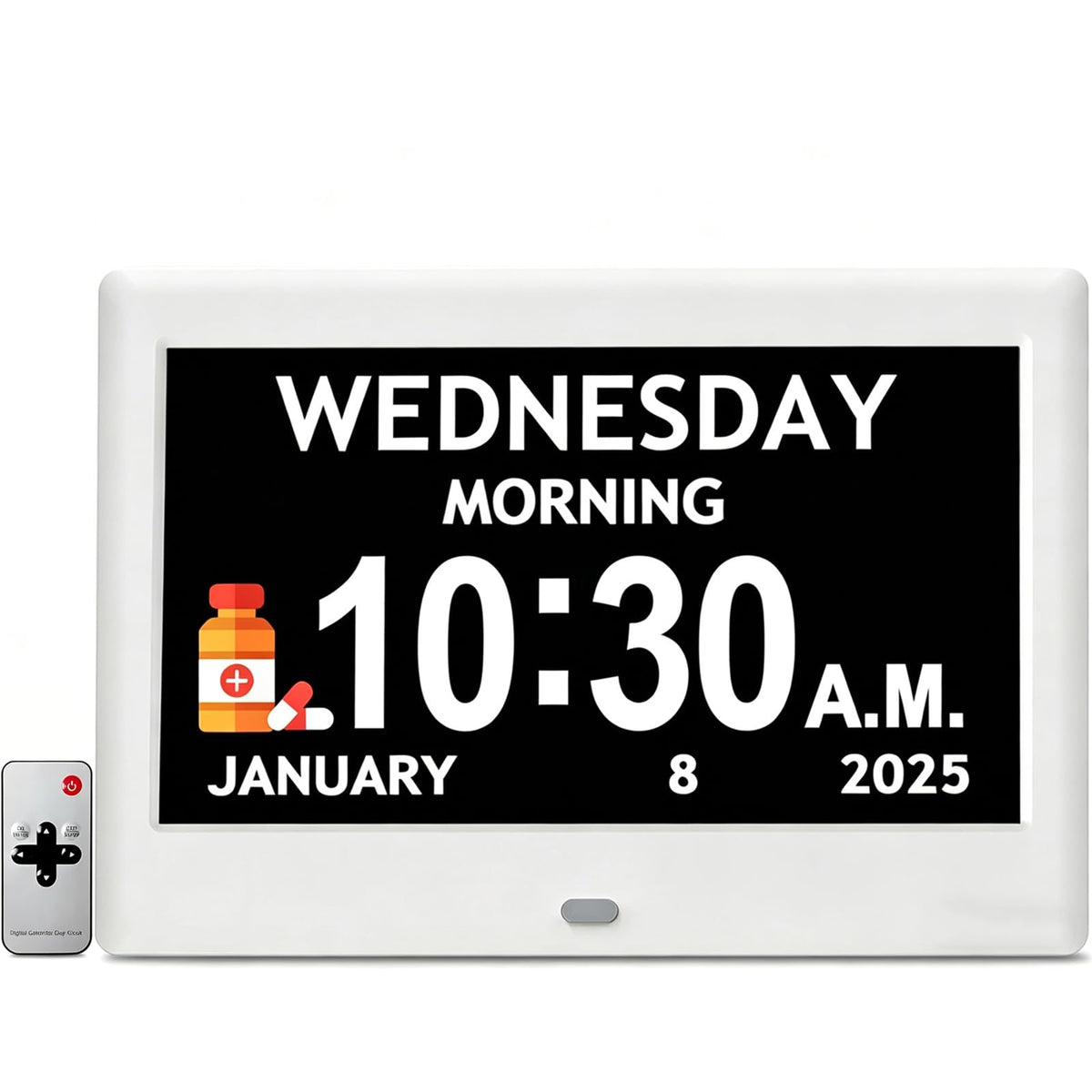 Pastigio 7-inch clock with large digits for clear time and date reading.