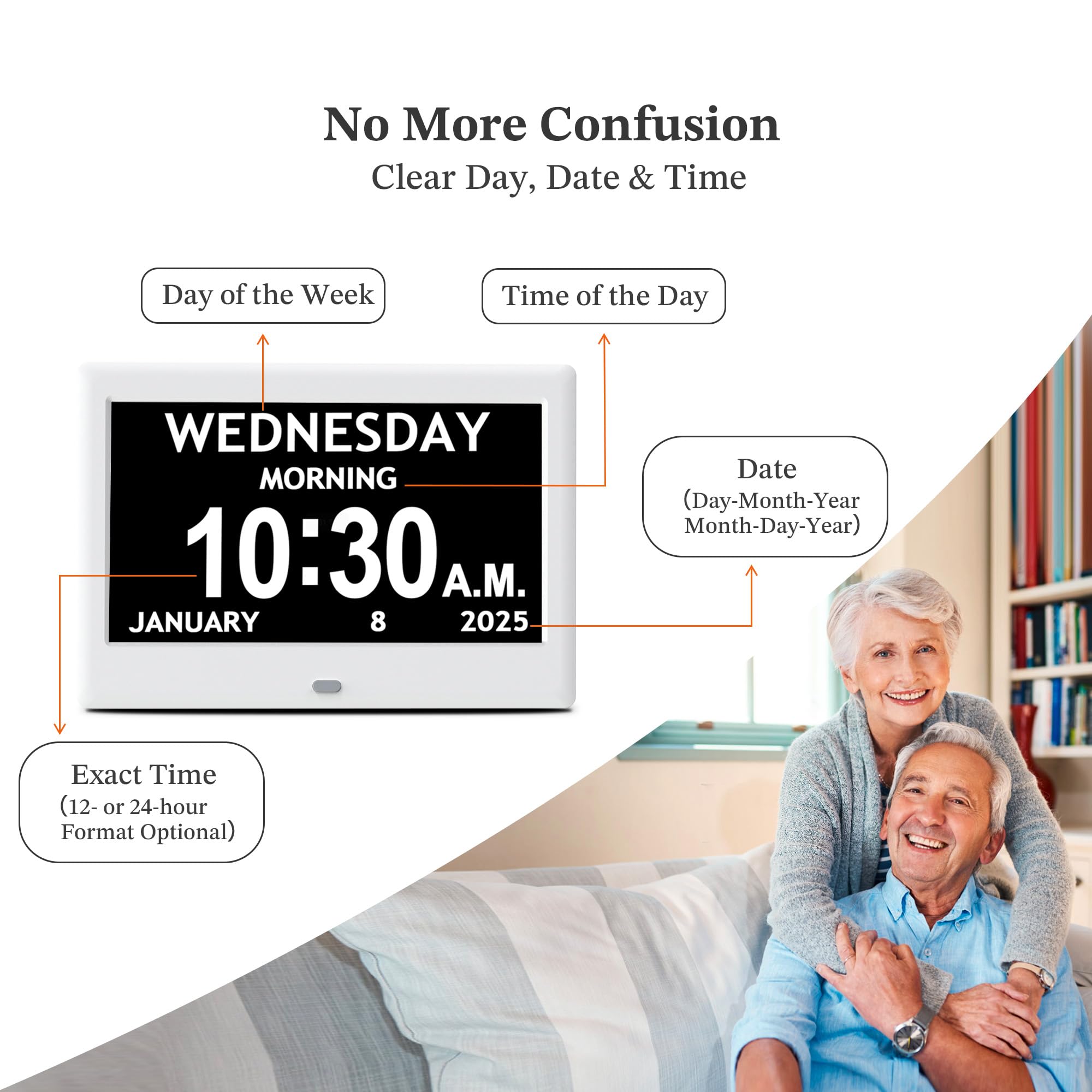 Pastigio clock with customizable brightness and fonts for comfortable viewing.