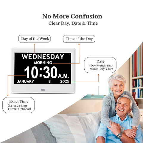 Pastigio clock with customizable brightness and fonts for comfortable viewing.