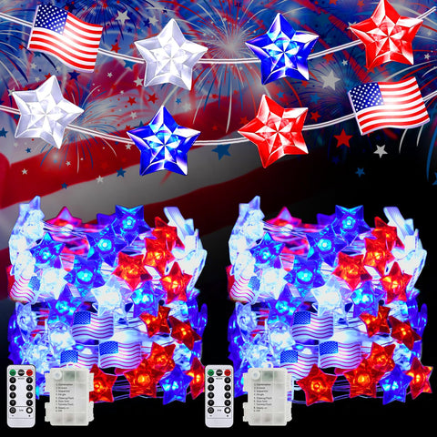 PASUTO 2-pcs 100-LED flag and star lights for patriotic decor.