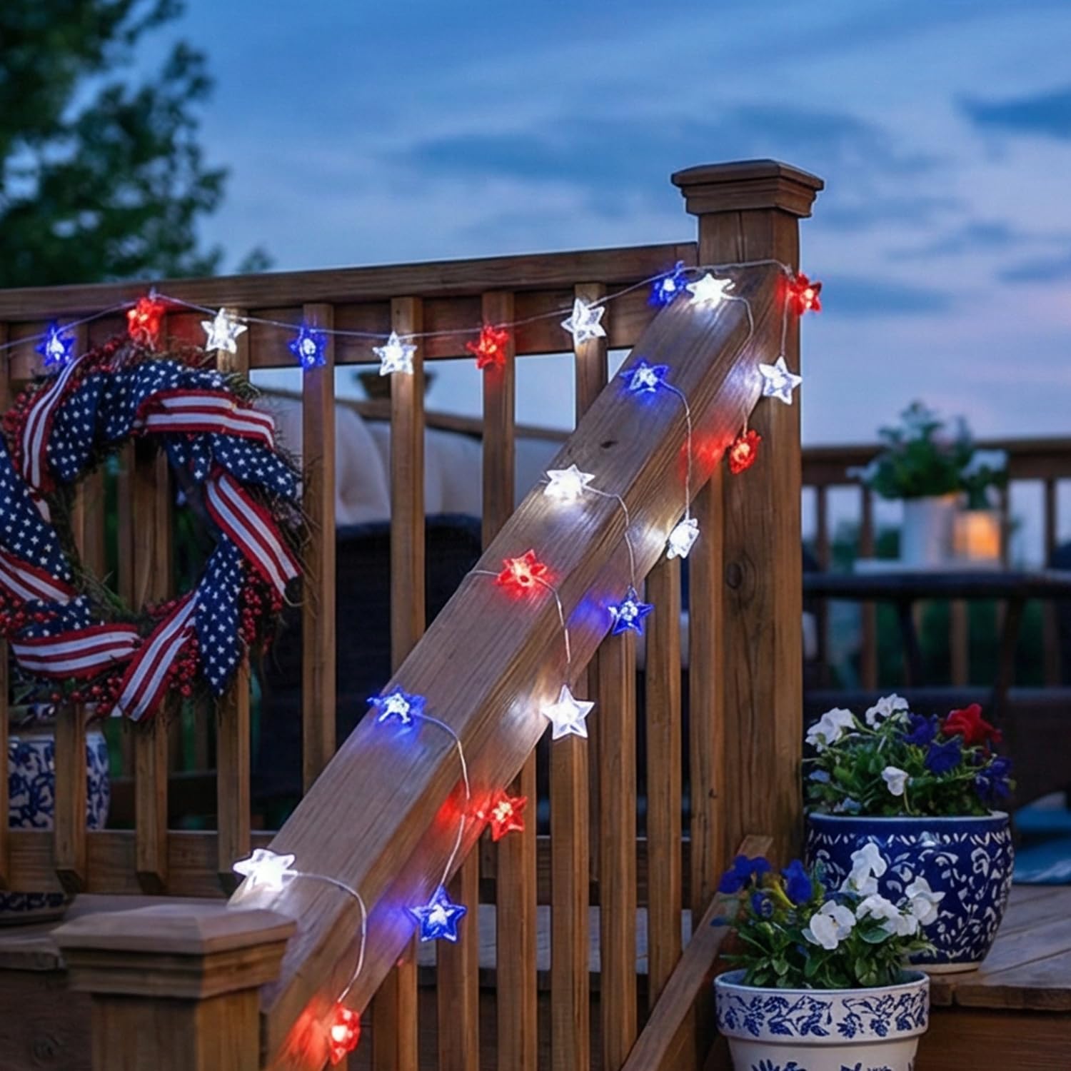 Pasuto copper-wire string is bendable for creative patriotic displays.