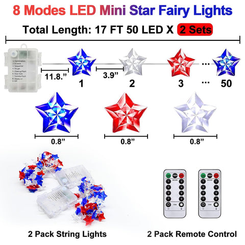 Pasuto battery-powered stars with remote provide eight lighting modes for versatile ambiance.