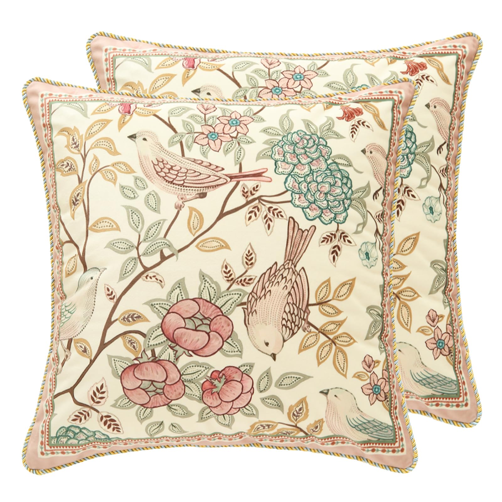 Patdrea Velvet Euro Sham pink floral bird—vibrant color and plush softness for sofas.