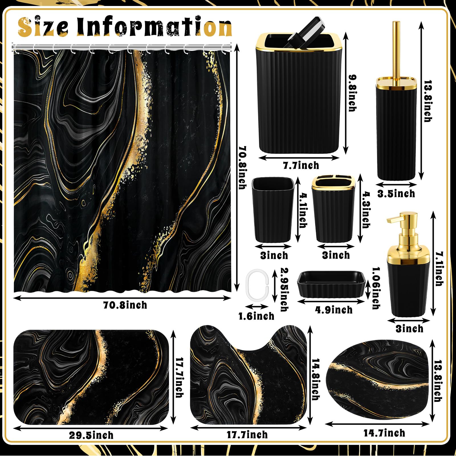Patelai black marble bath mat with non-slip backing for comfortable steps