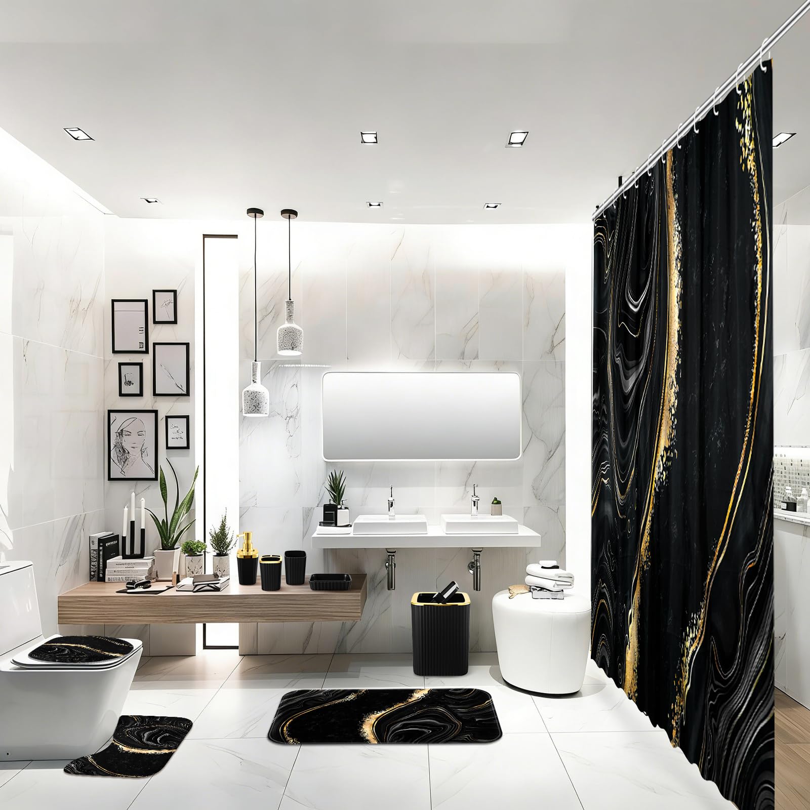 Patelai black marble soap dispenser adds a touch of luxury to the vanity