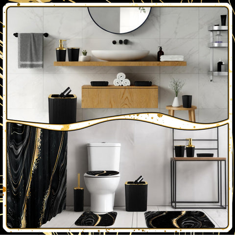 Patelai black marble toilet lid cover for cohesive bathroom decor