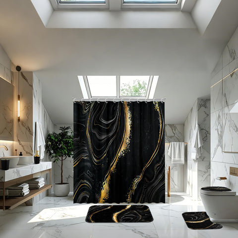 Patelai black marble U-shaped rug enhances safety and style in front of the shower