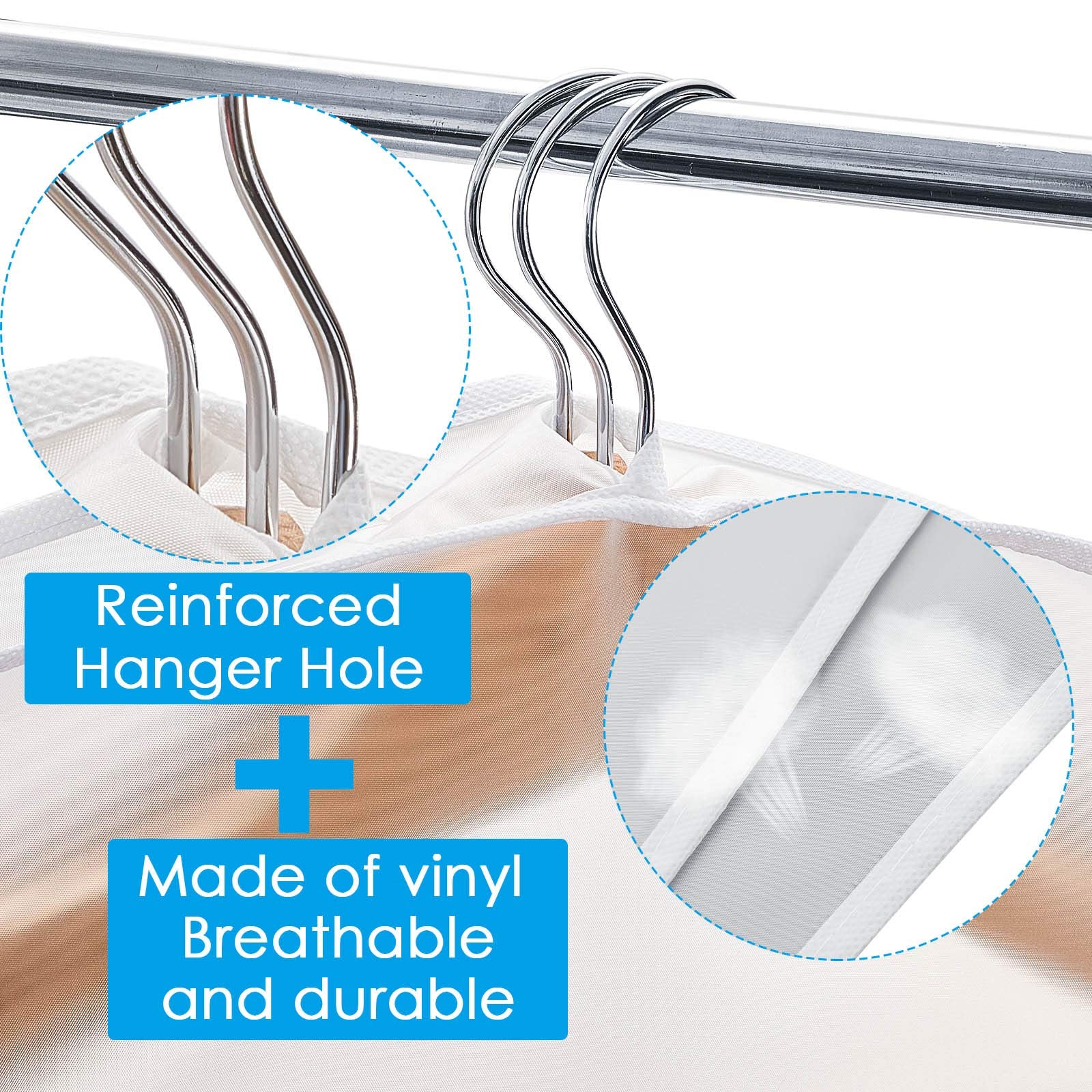 Patelai breathable vinyl covers with reinforced hanger opening for easy closet access