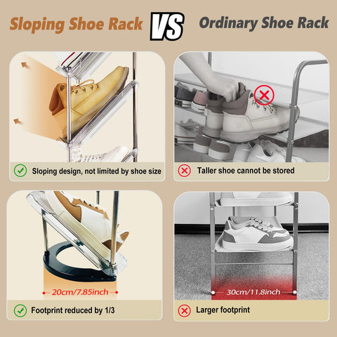 Patinao sloping narrow shoe rack height view showcases tall boot capacity.