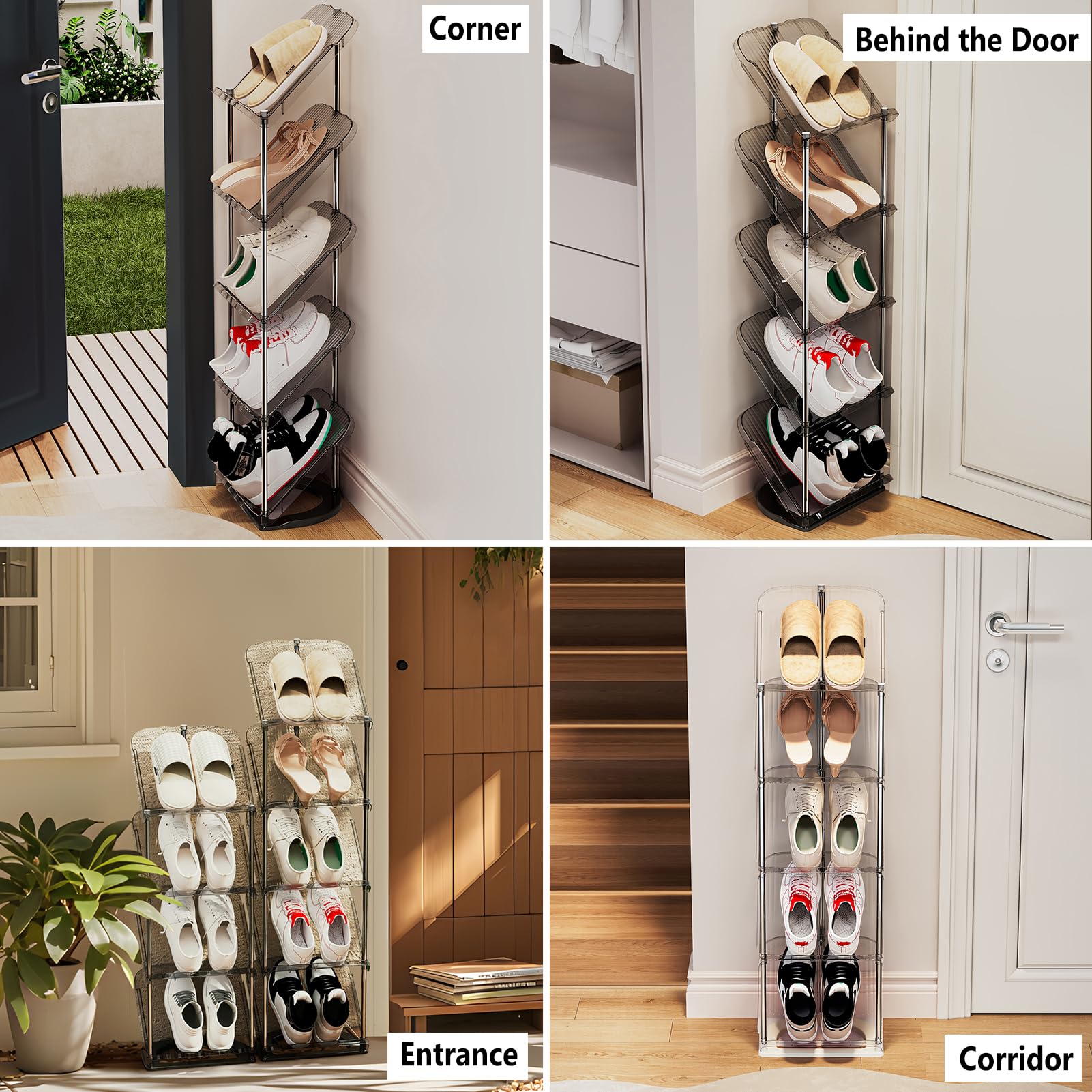Patinao sloping narrow shoe rack modern design enhances room aesthetics.