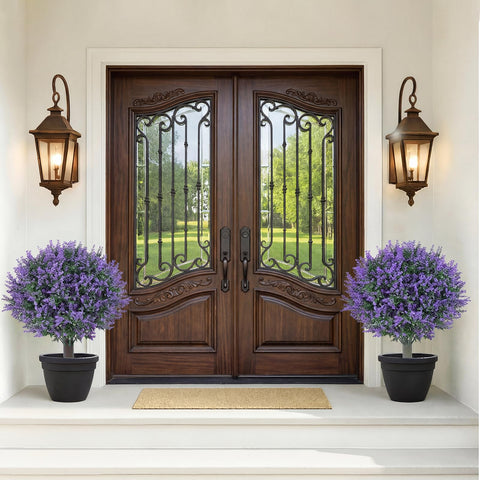 Patio Choice 22-inch artificial topiary set offers evergreen appeal.