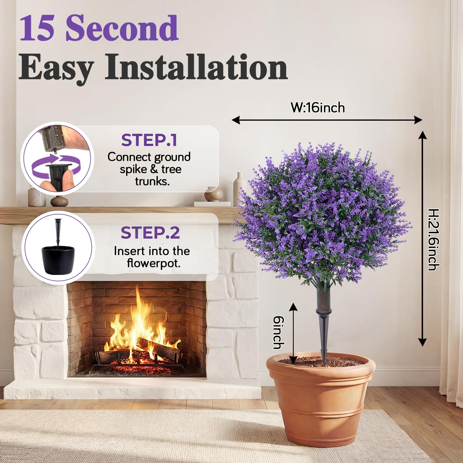 Patio Choice lavender accents enhance topiary trees for charming outdoor decor.
