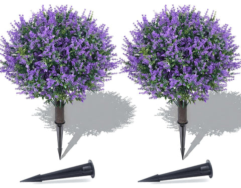 Patio Choice topiary boxwood ball trees with lavender, 22-inch height for stylish porches.