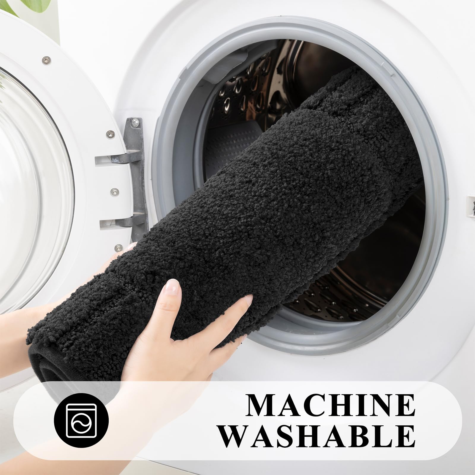 Pauwer 3-piece bathroom rug set in shaggy style complements bathroom decor.
