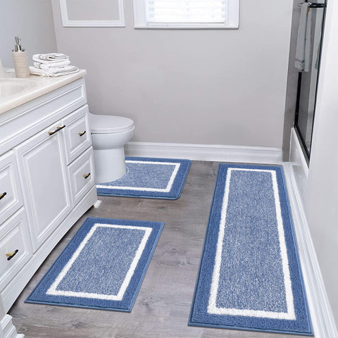 Pauwer 3-piece bathroom rug set with ultra-soft blue mats for cozy underfoot comfort