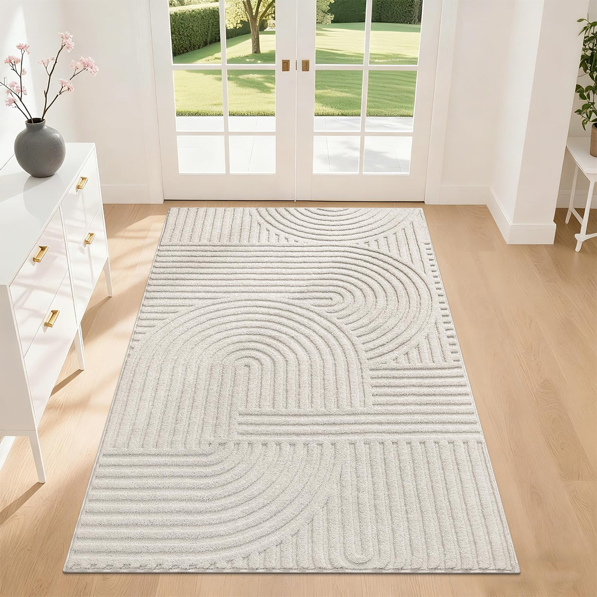Pauwer 3x5 soft-fluffy-beige-living-room rug adds warmth and comfort.