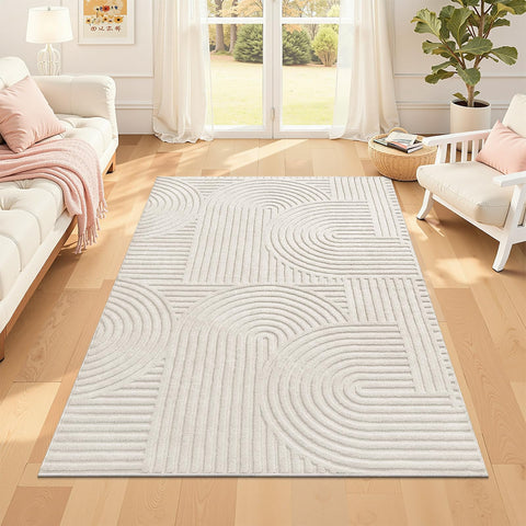 Pauwer 4x6 beige washable rug with soft pile for cozy living spaces.