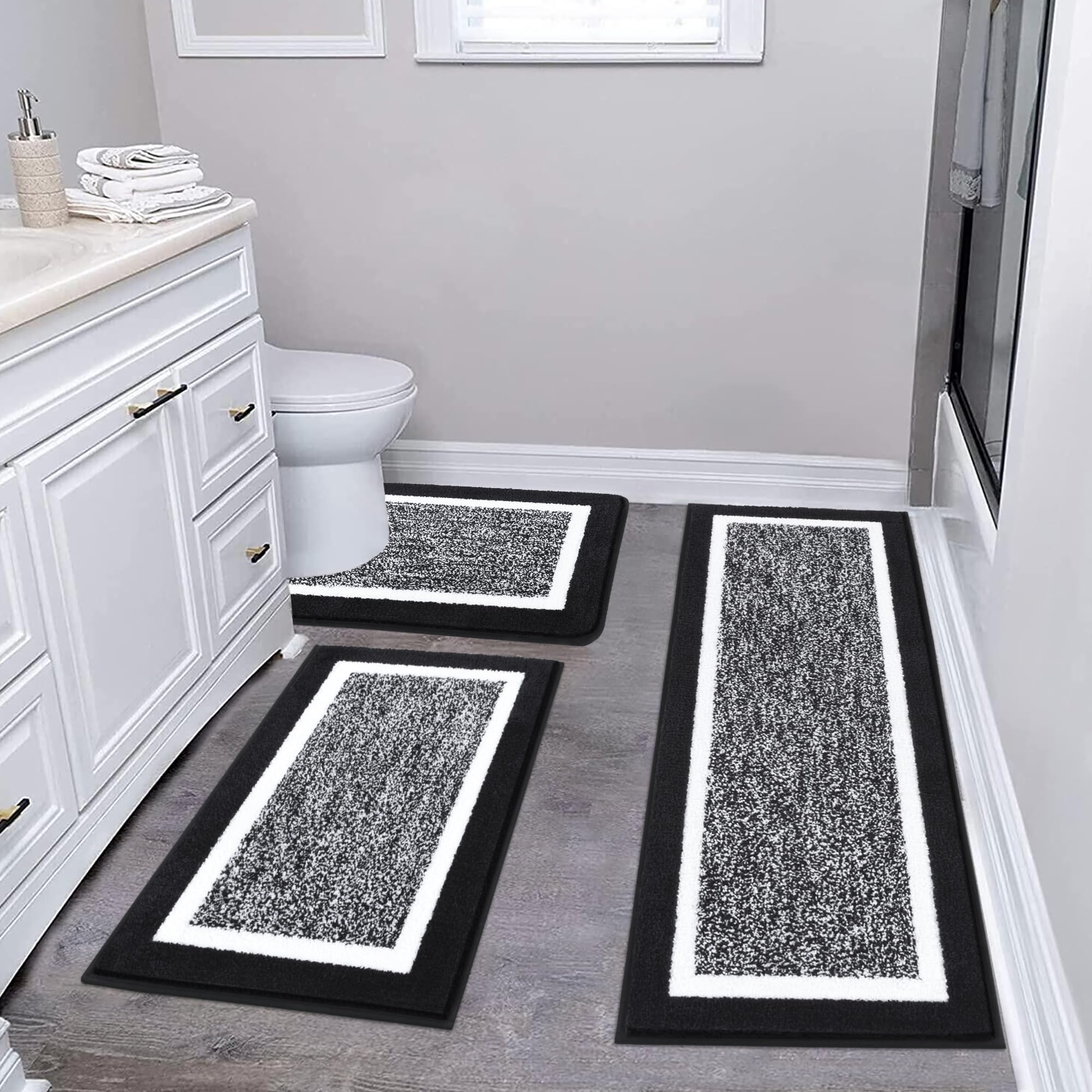 Pauwer 3-piece bathroom rug set ultra-soft mats provide plush comfort underfoot.