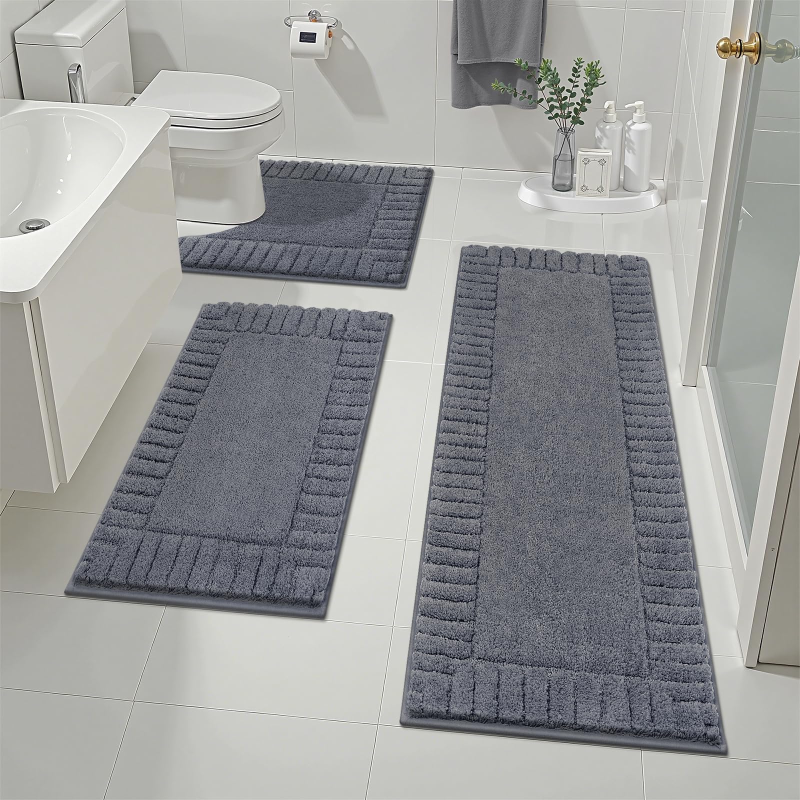 Pauwer 3pc rug set with U-shaped toilet mat for plush, warm feet