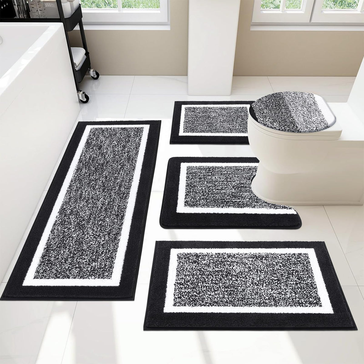 Pauwer 5-piece rug set laid out for a coordinated, spa-like bathroom upgrade.
