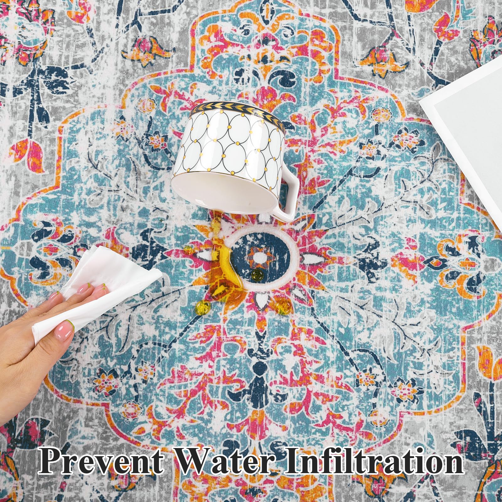 Pauwer boho floral design rug adds vintage charm to any room.