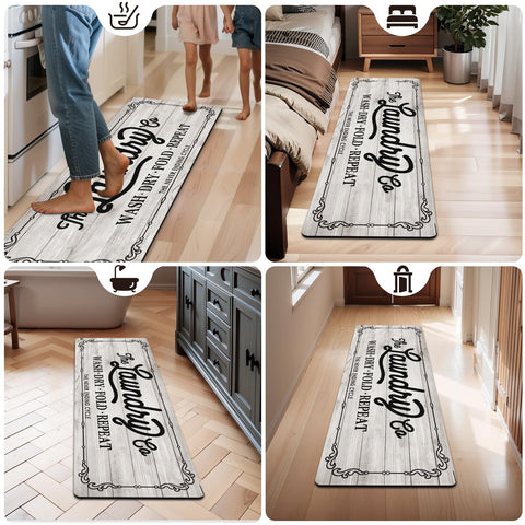 Pauwer farmhouse mudroom bathroom rug complements farmhouse decor.