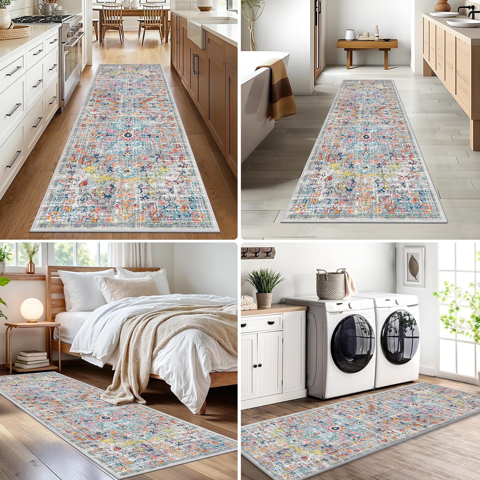 Pauwer laundry room rug doubles as bathroom accessory with easy care.