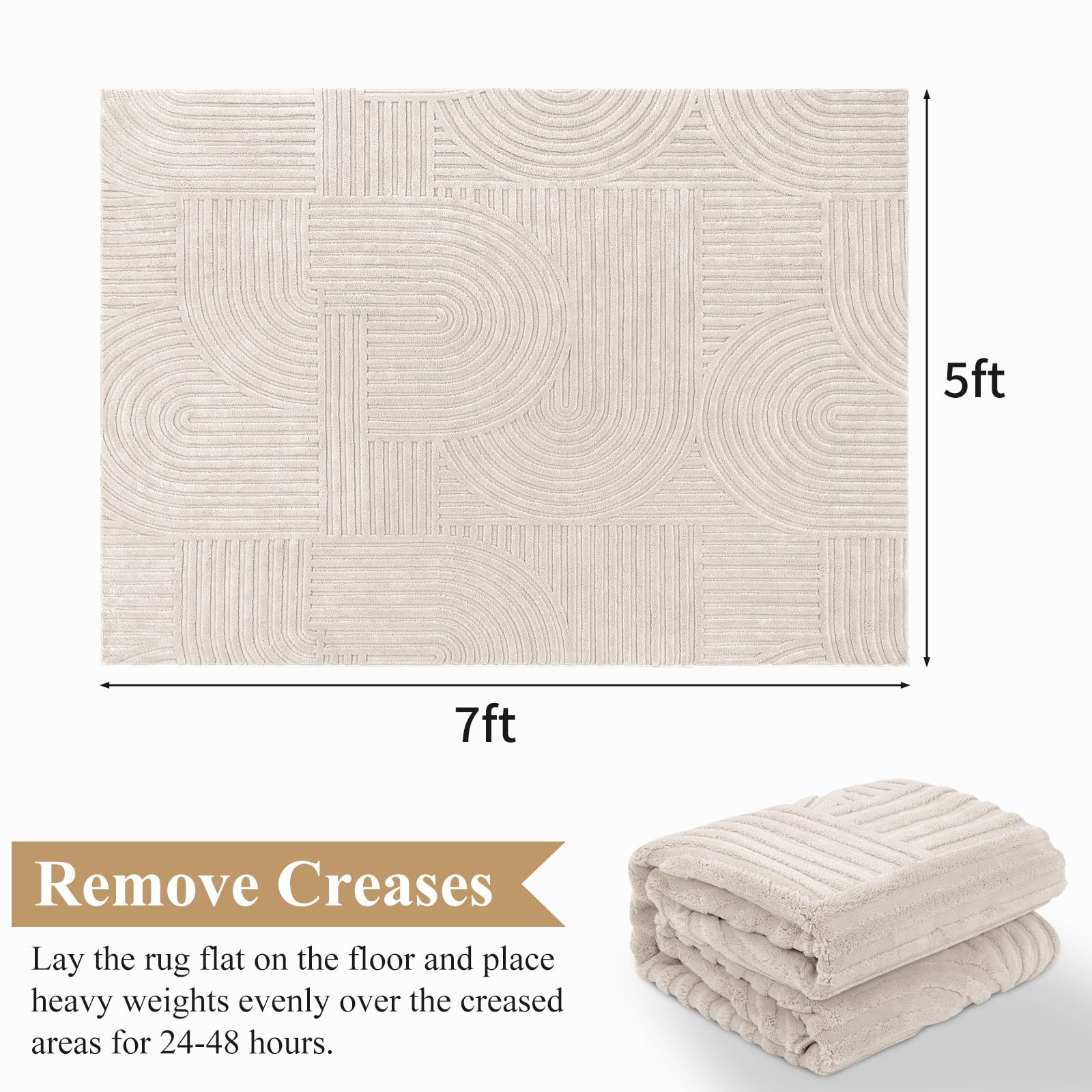 Pauwer beige living room rug with non-slip backing keeps floors safe.
