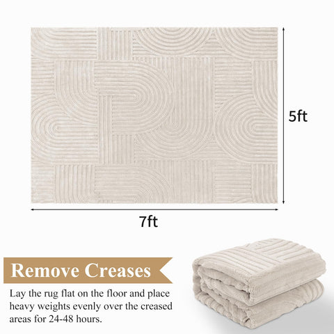 Pauwer beige living room rug with non-slip backing keeps floors safe.