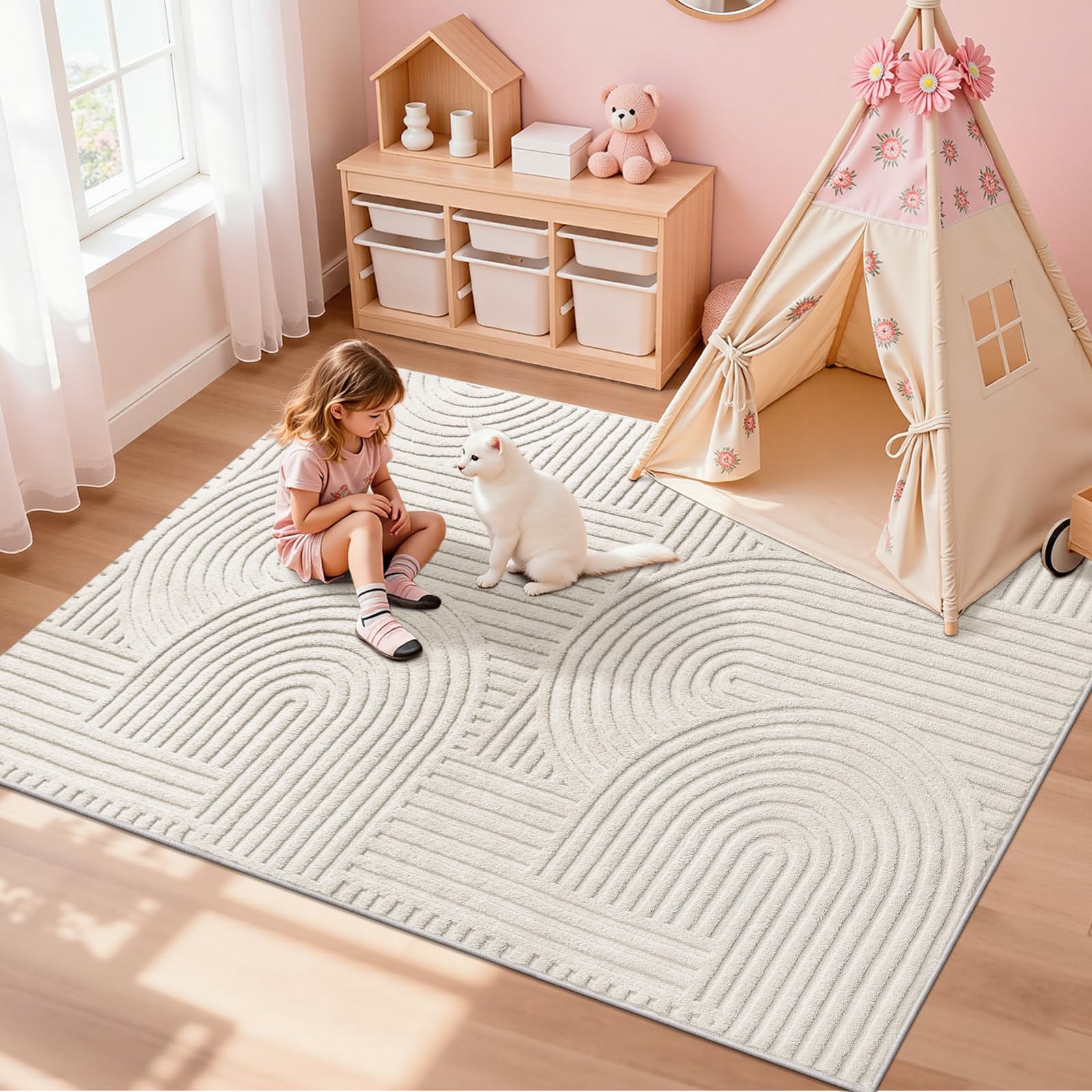 Pauwer pet-friendly rug resists stains and keeps a fresh look.