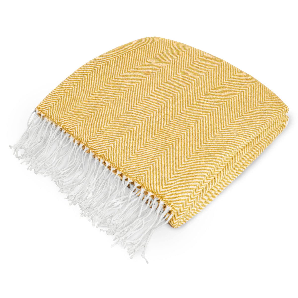 PAVILIA yellow herringbone throw draped on couch for cozy decor