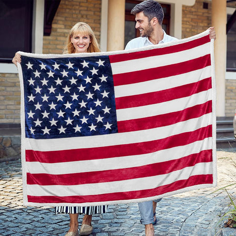 Pavilia Patriotic Blanket draped on bed creates inviting focal point