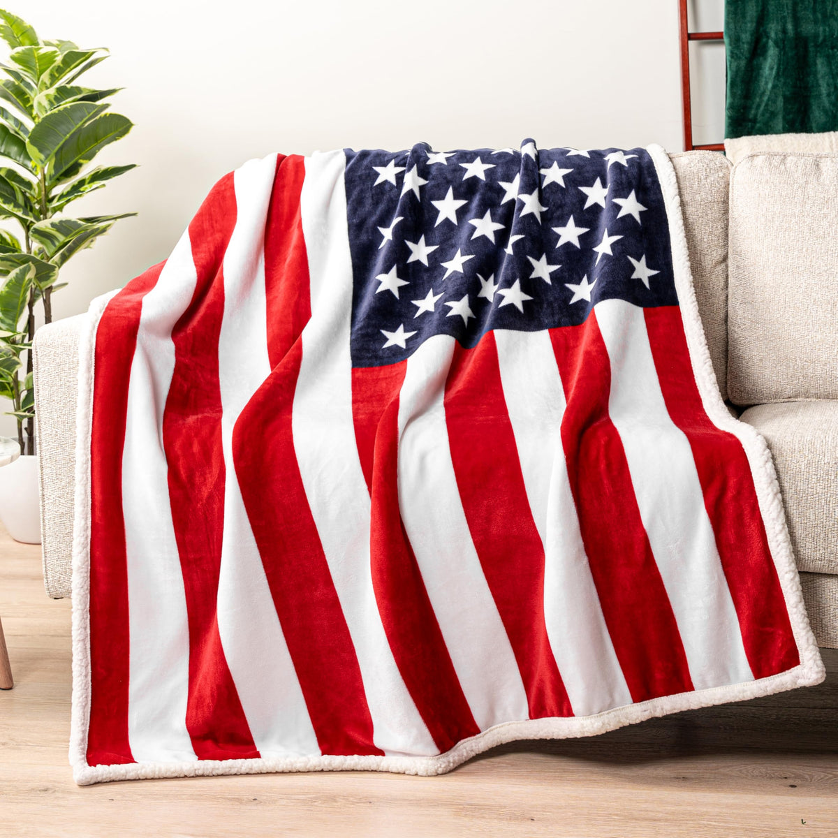 Pavilia Patriotic Blanket flag print for bold home decor accent