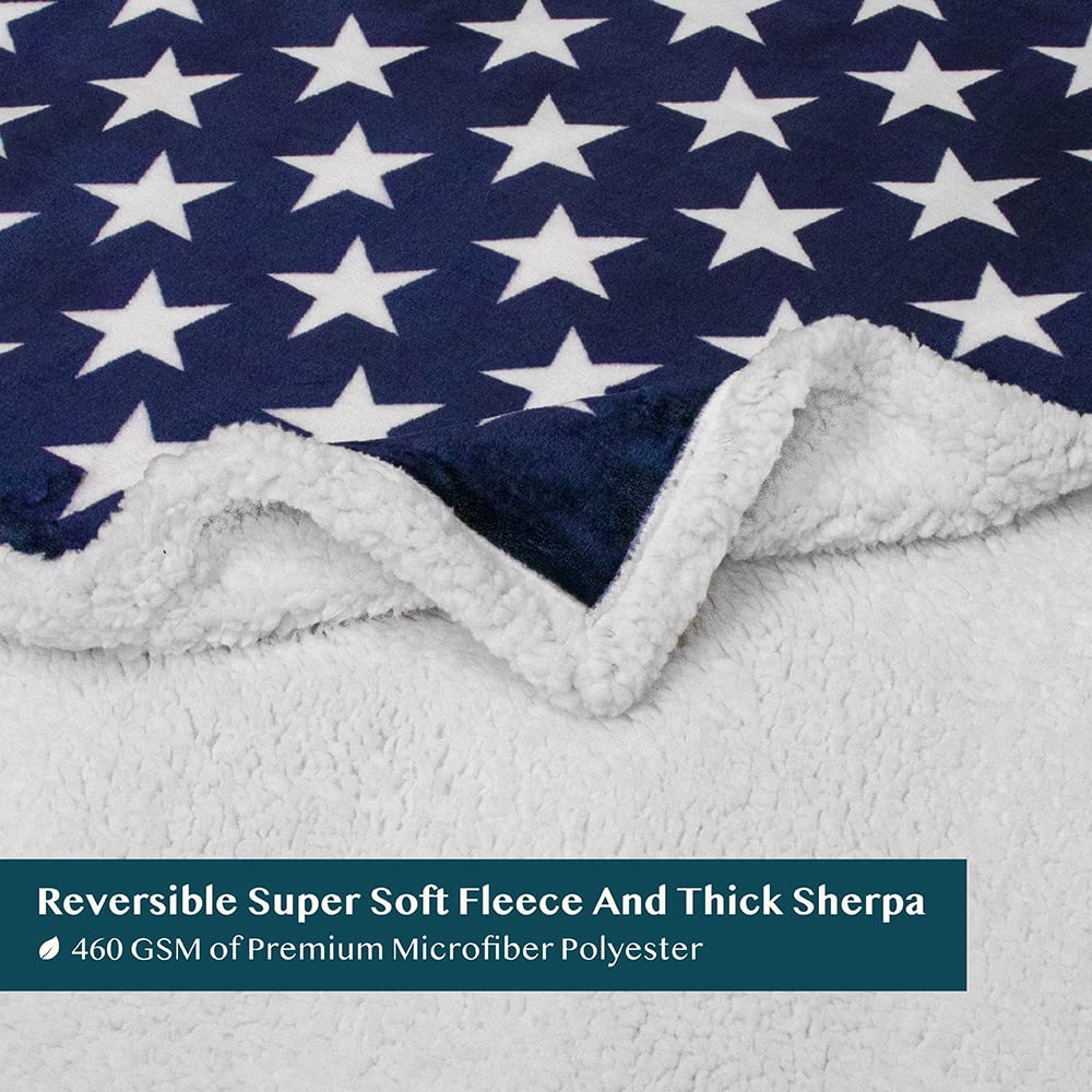 Pavilia Patriotic Blanket stitch detail highlights durable plush texture