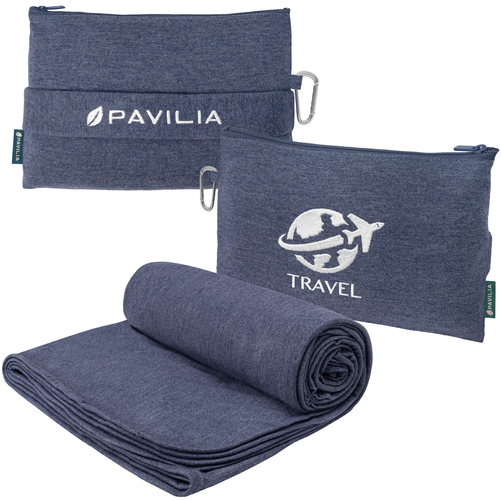 PAVILIA travel blanket 65x40 inches, unfolded for warmth on long flights.