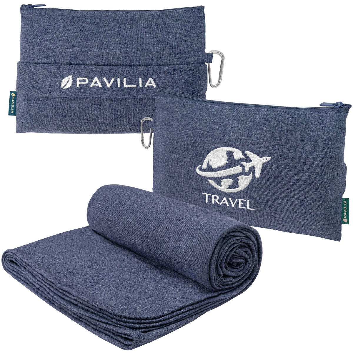 PAVILIA travel blanket 65x40 inches, unfolded for warmth on long flights.
