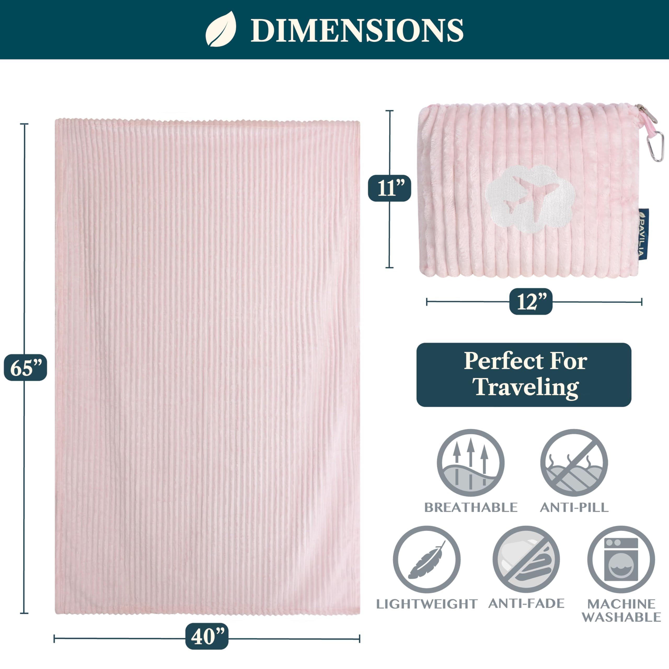 PAVILIA travel blanket in light pink delivers cozy comfort on planes, cars, or trains.