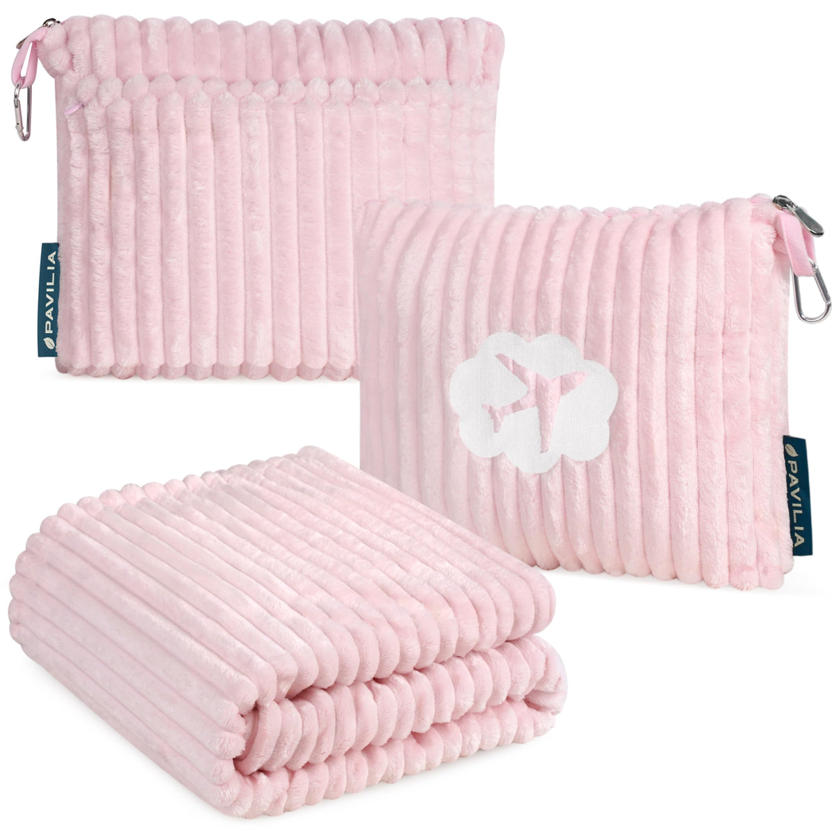 PAVILIA travel blanket pillow in soft bag with pockets keeps essentials organized on the go.