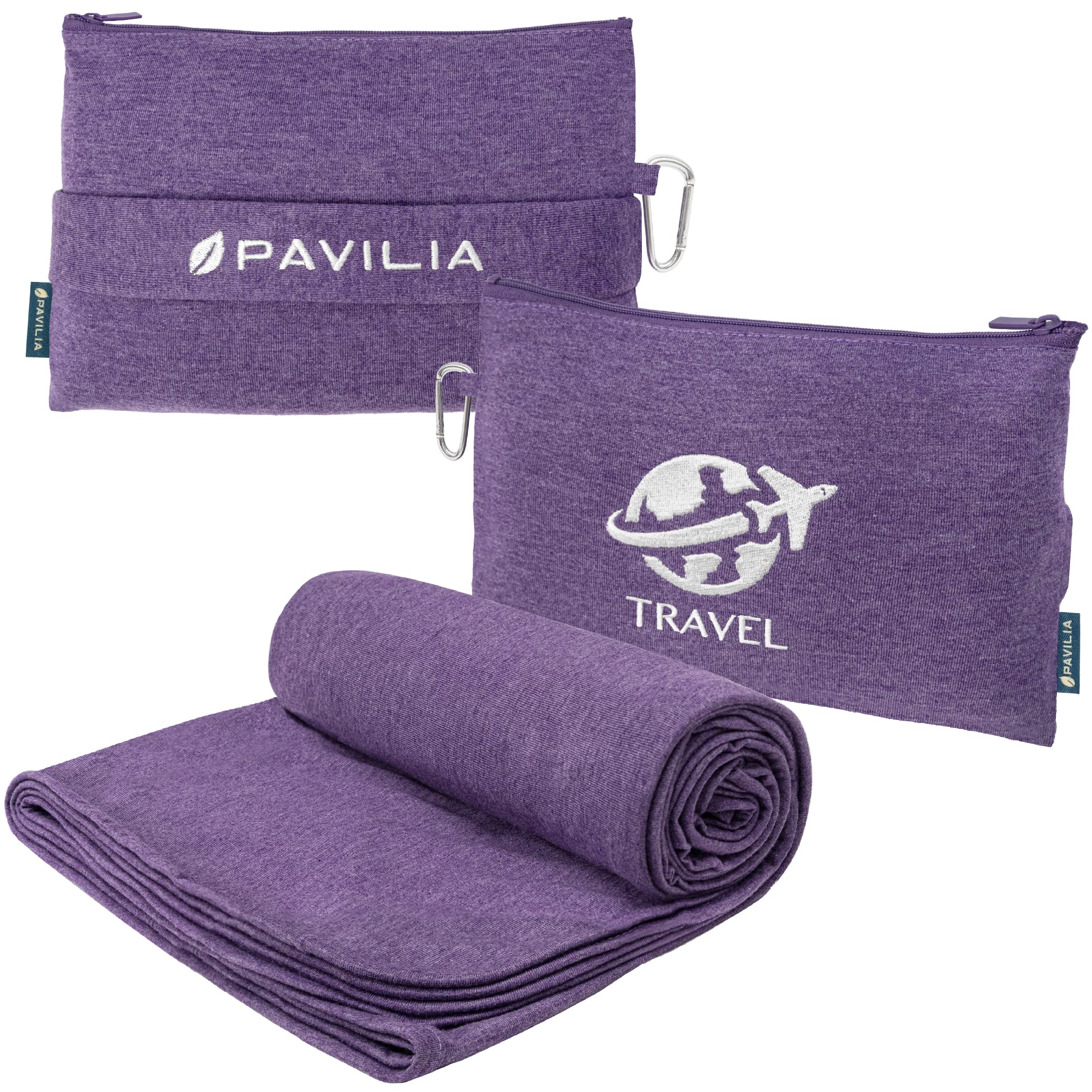 PAVILIA travel blanket unfolded 65x40 inches for warmth and comfort on journeys.